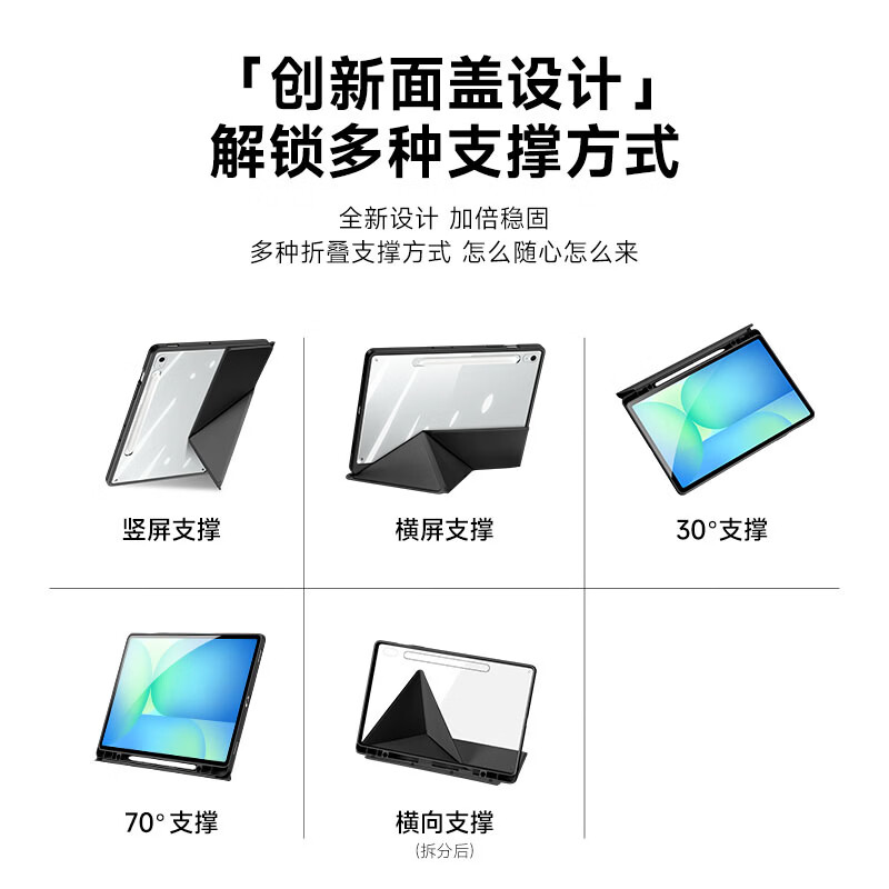 DUX DUCIS适用三星Tab S10 plus平板保护壳s9fe+透明保护套s6lite卡扣拆分横竖支撑全包防摔软边硬壳带笔槽 黑色 三星 S10 FE+【13.1寸】