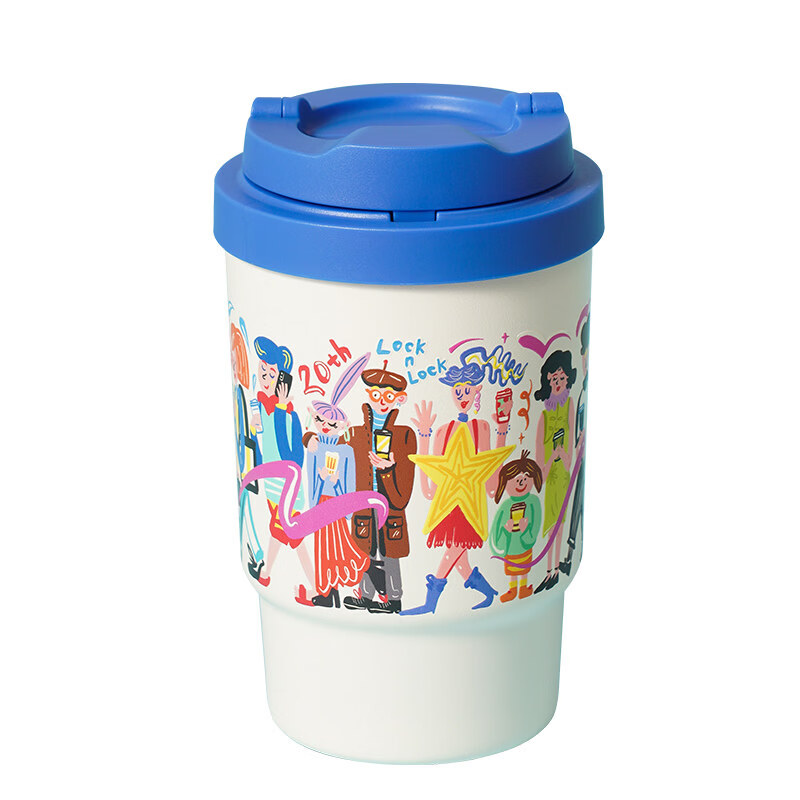 乐扣乐扣（LOCK&amp;LOCK）遇见元气保温杯水杯陶瓷覆层内胆不锈钢咖啡杯女生办公室 联名款 蓝白色【陶瓷覆层内胆】 400ml