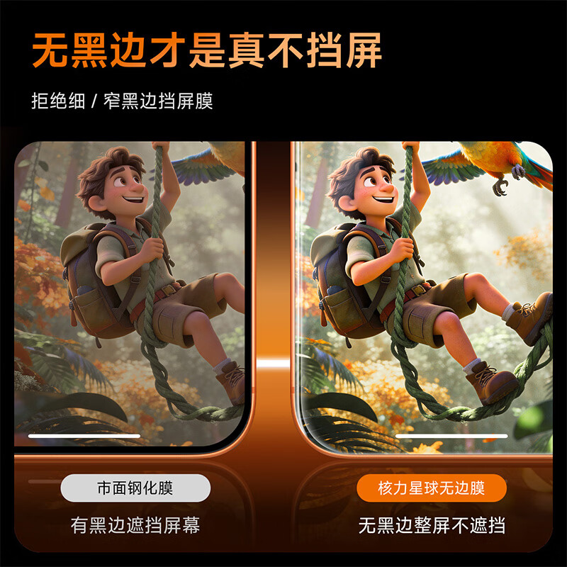 核力星球(HELIXINQQIU)适用iPhone17Promax钢化膜苹果17pro手机膜无黑边抗摔防爆抗指纹抗菌抗病毒高清无尘仓秒贴保护膜 抗菌+抗病毒钢化膜 适用iphone17pro