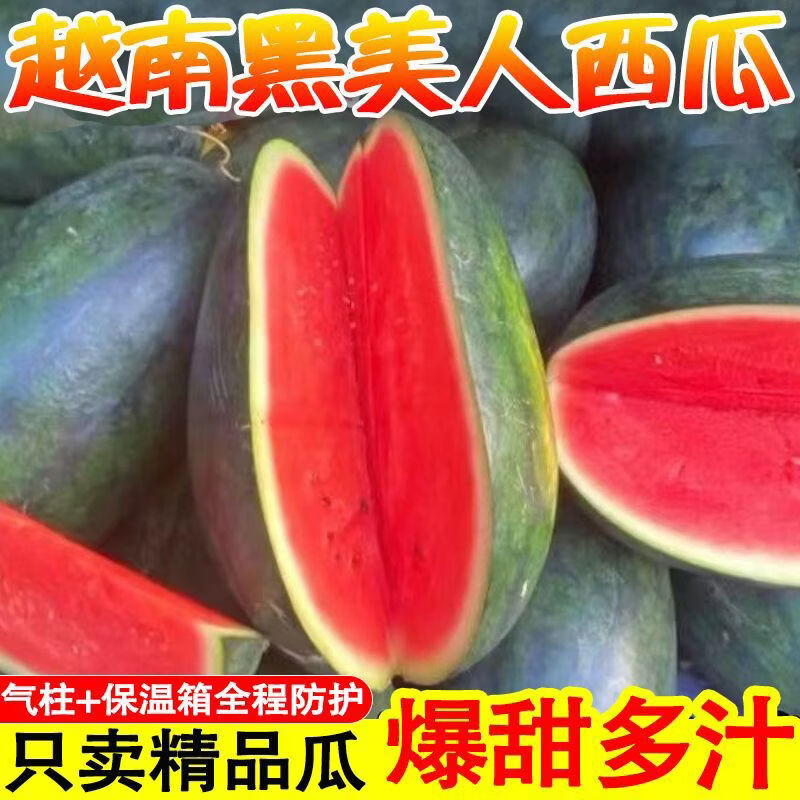 新货正宗越南进口黑美人西瓜整个薄皮新鲜水果当季应季超甜 净重4点1-6斤1个装坏果包赔 气柱+泡沫箱越南黑美人包甜包熟包红