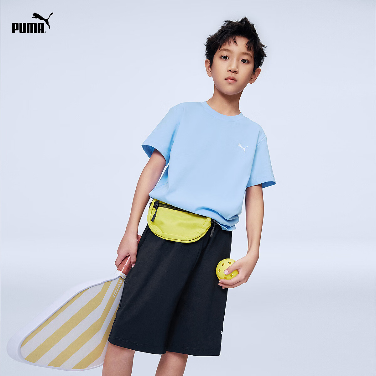 彪马(PUMA)彪马童装2026春季新款儿童短袖套装简约时尚休闲 粉蓝80001 110