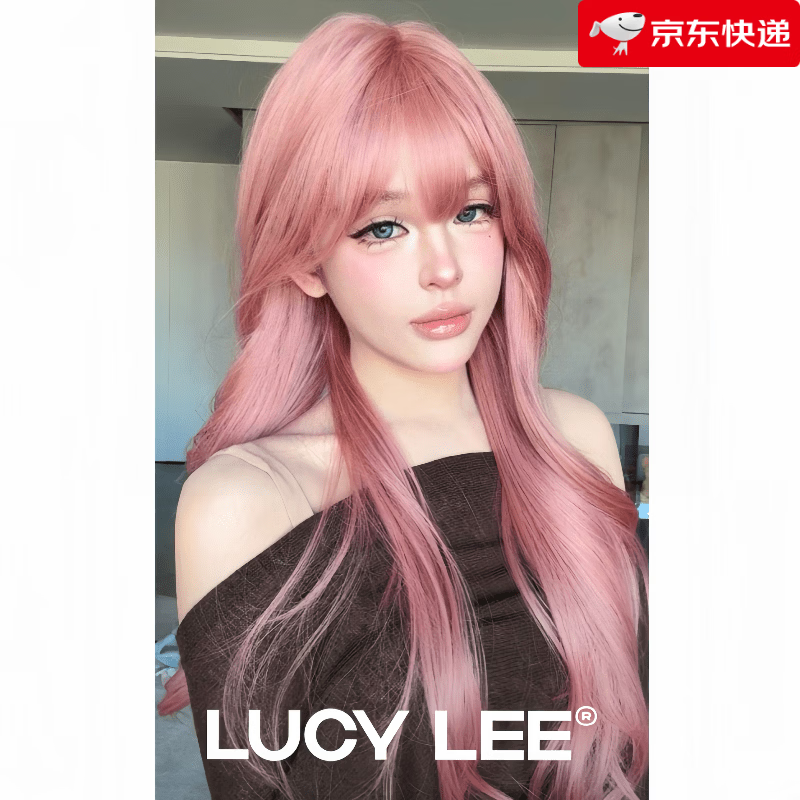 LUCY LEELUCYLEE吉賽爾免修剪劉海卷發(fā)粉長(zhǎng)假發(fā)女全頭套 粉色卷發(fā)(全精修鬢角劉海) 中長(zhǎng)發(fā)