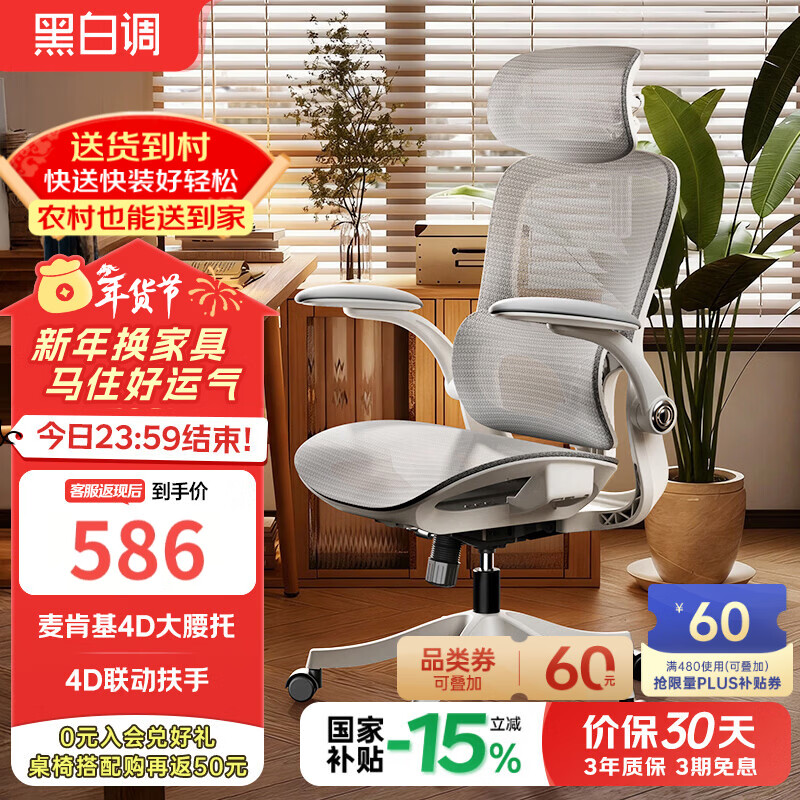 黑白调P2 Pro二代人体工学椅电脑椅办公椅电竞椅子人工力学座椅4D腰托