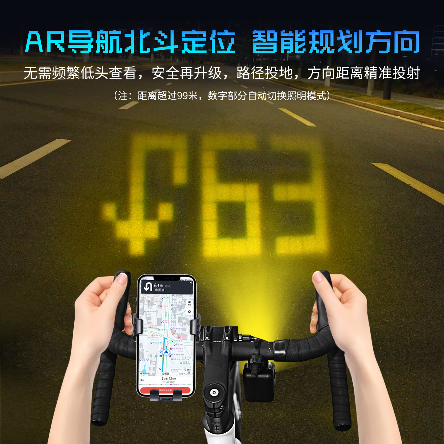 町涂智能像素投影电摩自行车夜骑灯远近光截止线夜骑DIY动画导航/车速 TL002 电摩后视镜支架
