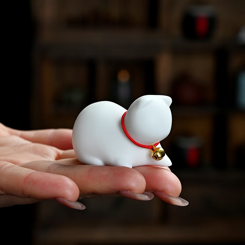 山头林村创意可爱小猫咪摆件家居办公书桌装饰品茶几茶宠摆设好奇萌猫茶玩 本色 好奇猫茶宠青色