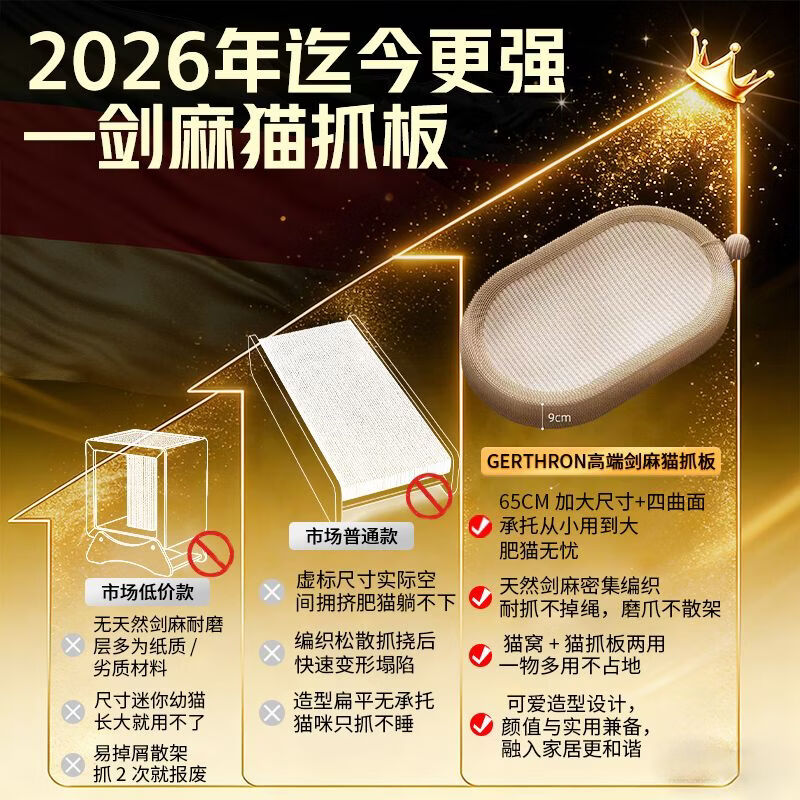 GERTHRON德国高端猫抓板剑麻猫窝一体耐磨不掉屑猫咪玩具猫爪板耐抓四季款 61CM椭圆跑道黄麻布 买一次 用一年 【推荐大肥猫】破损包赔