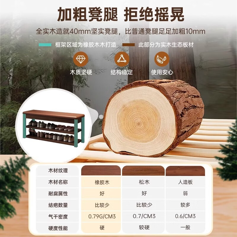 暖堂 WARM HALL实木换鞋凳进门口家用入户可坐鞋柜一体玄关穿鞋凳 【全实木凳腿】棕色60*30*46cm 15mm加厚实木生态层板