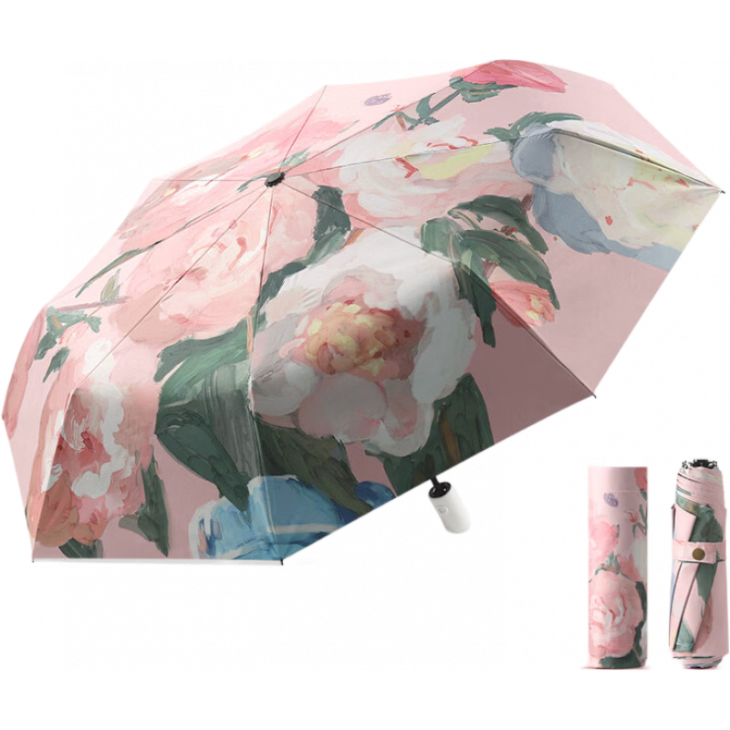 美度（MAYDU）三折全自動黑膠太陽傘女晴雨兩用防曬遮陽傘M3038 粉芍藥
