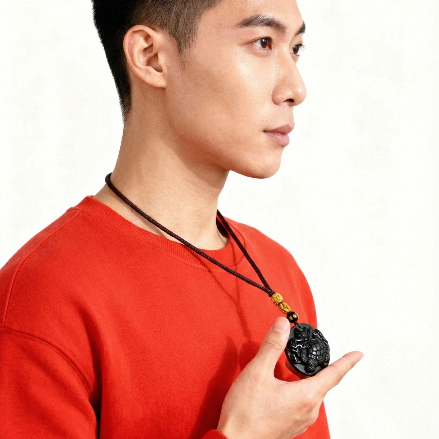 朱梦缘天然黑曜石平安扣吊坠项链马年本命年护身符五行缺补水送男士礼物 【京仓发货】当/次日达 - 乌金黑曜石龙龟吊坠-带证书