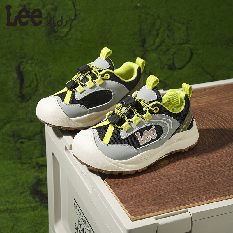 Lee童鞋男童儿童运动鞋女童2026春季新品防滑网眼透气跑步鞋 黑绿 26 鞋内长约17.2cm