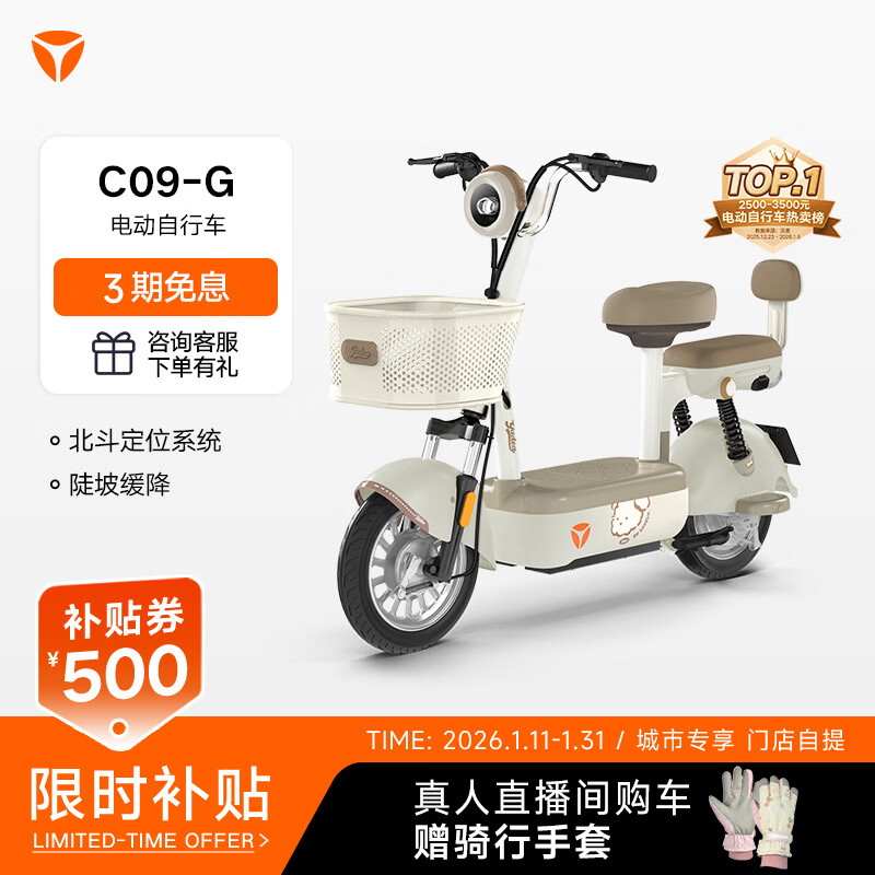 雅迪【广东/海口专享】 C09 新国标电动自行车小型可爱学生通勤代步电瓶车【门店自提】 颜色到店自选