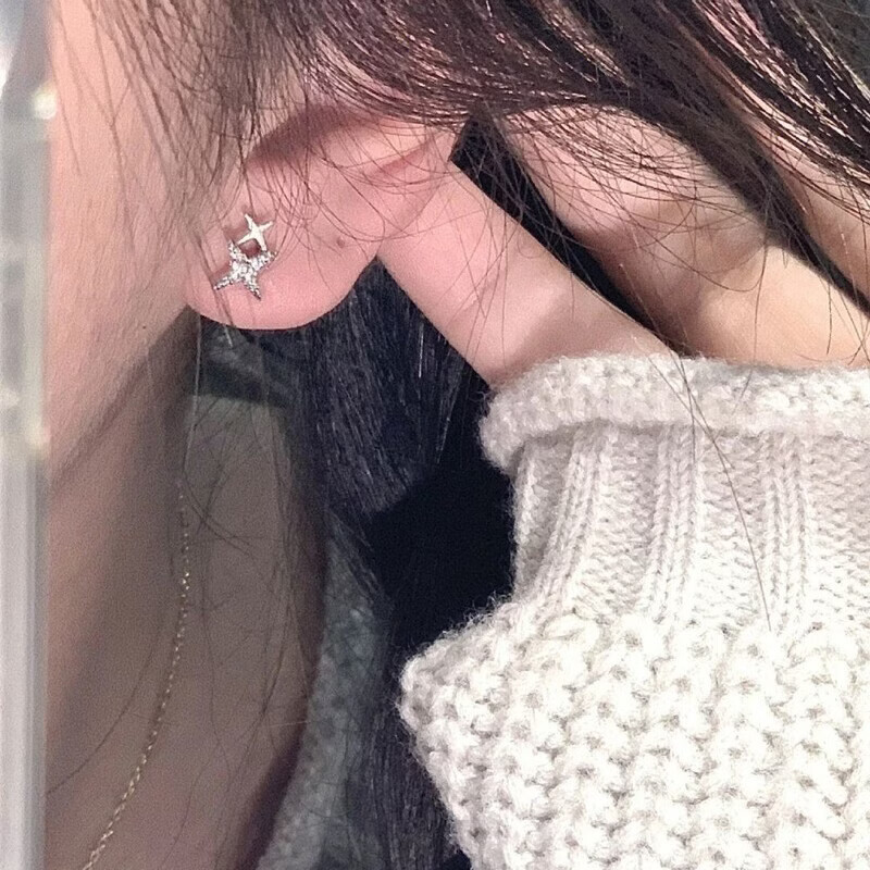 KZD老凤凰磁吸免打孔星星耳钉无需耳洞耳饰小巧精致高级感气质四星芒 闪耀四芒星【一对】 磁吸耳夹【无需耳洞】