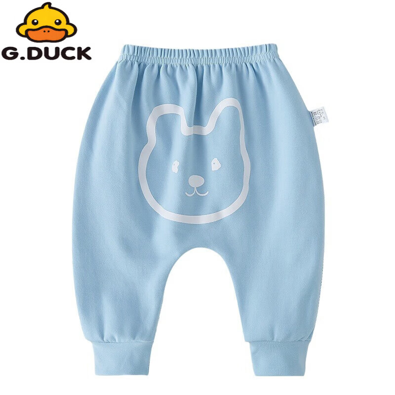 G.duck婴儿裤子春秋季纯棉外穿男童大屁屁裤女宝宝大PP裤婴幼儿秋装长裤 卡其熊头 90cm