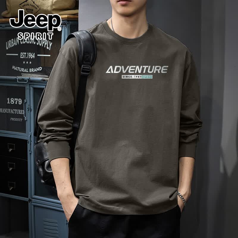 JEEP SPIRIT吉普重磅美式长袖男秋季纯棉透气户外休闲上衣百搭高街韩系t恤男