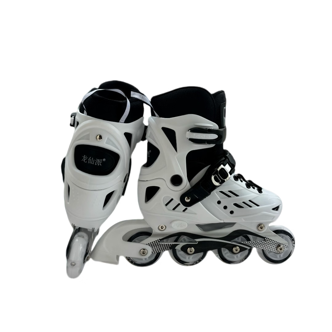 龙仙派溜冰鞋男女童轮滑鞋儿童6-12岁专业品牌可调节直排轮单排旱冰滑冰 炫酷黑【基础】送锁轮器+路障工具 L -极光轮【推荐36-41码拍】可穿至41码