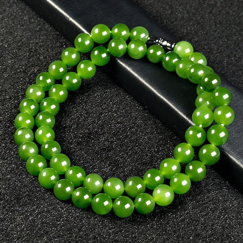 碧玉尊和田玉滿綠圓珠子項(xiàng)鏈56顆8mm串珠女士全綠和田玉碧玉項(xiàng)鏈