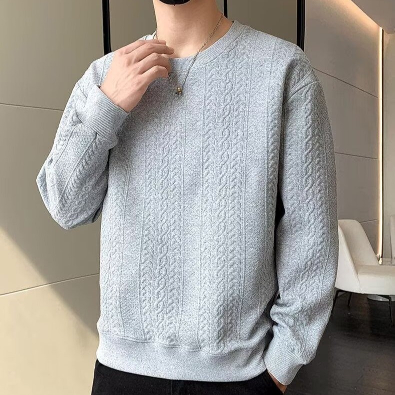 WAMLBN卫衣男士热风2026春季新款肌理圆领通勤宽松舒适百搭气质通勤 白色 4XL 【建议160-180斤】