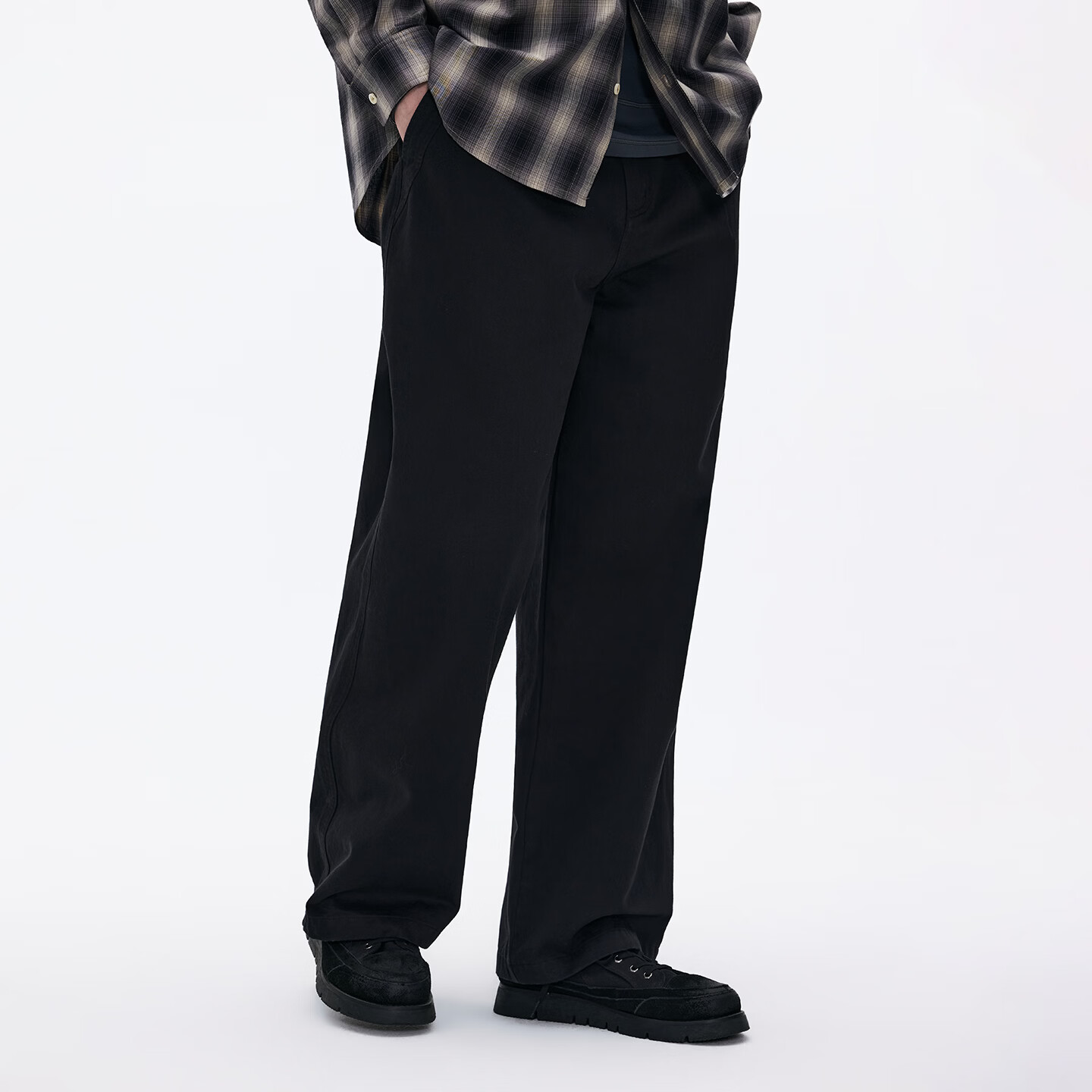 熊猫·本（ben.panda）纯棉水洗斜纹休闲裤男宽松廓形直筒长裤2026春季新款 夜黑色 M