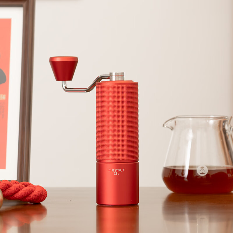 泰摩栗子C手搖磨豆機(jī) 家用手動(dòng)咖啡豆研磨機(jī) 磨豆器禮物 C3S-中國(guó)紅【全能版】