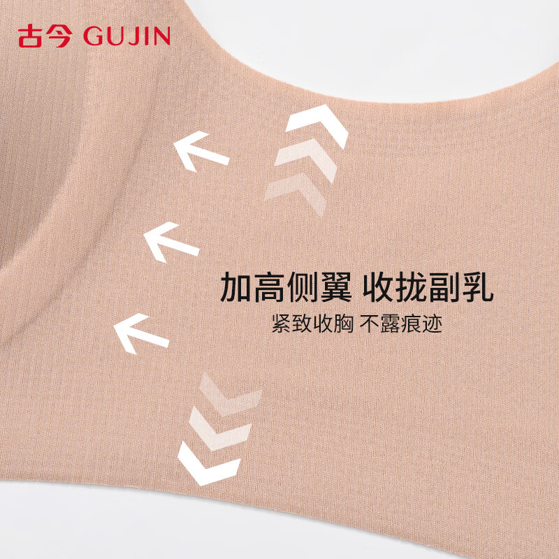 古今无痕粉底液女士内衣提拉侧收半固定杯运动风文胸罩女大胸显小送礼 蛋奶白 【单件装】 2XL (175)/XXL 建议体重140-160斤