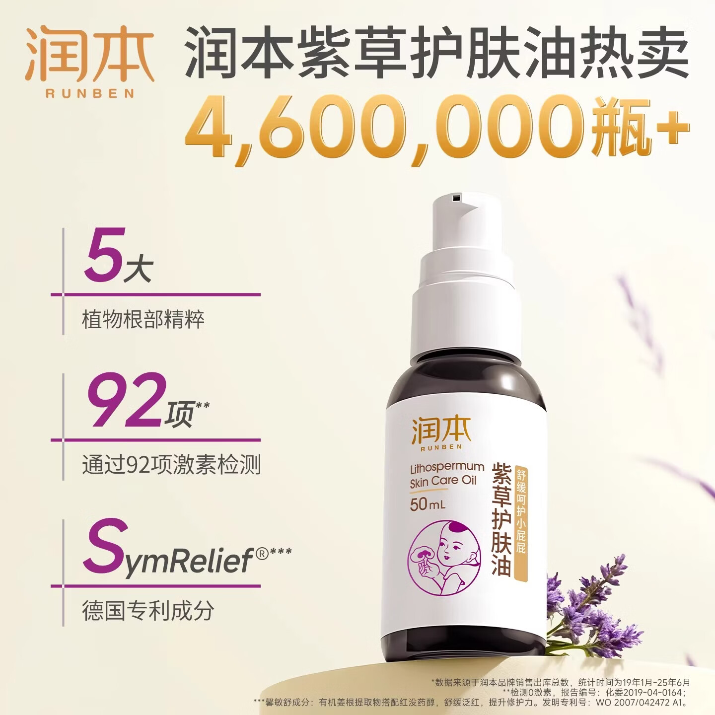 润本(RUNBEN)紫草油婴儿护臀膏新生儿童淹脖子按摩护肤油婴幼儿防红屁股屁屁霜 50ml 1瓶 【压汞装|尝鲜】