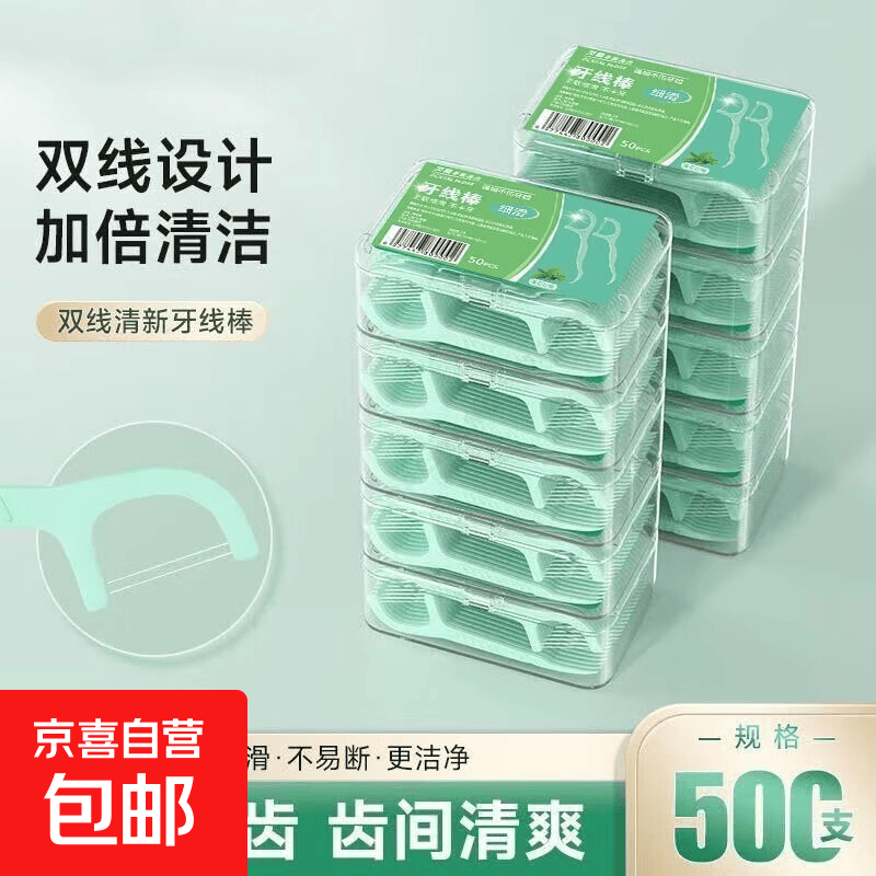 高弹力牙线双线薄荷味超细牙线棒无菌清香型便携高档剔牙线成人款 清新薄荷味牙线1盒50支