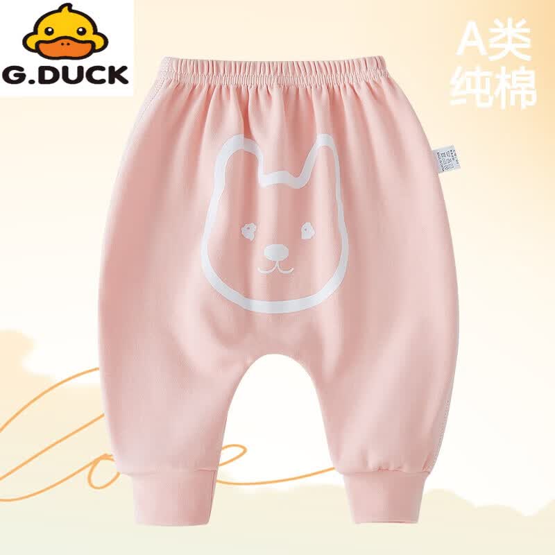 G.duck婴儿裤子春秋季纯棉外穿男童大屁屁裤女宝宝大PP裤婴幼儿秋装长裤 卡其熊头 90cm