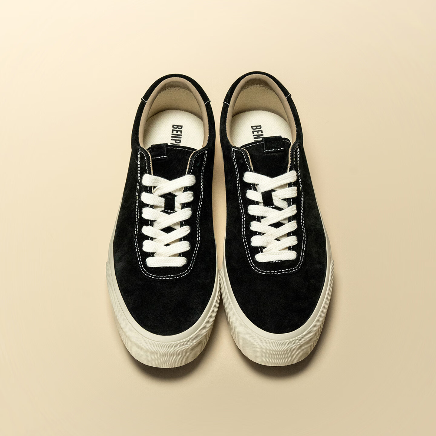 熊猫·本（ben.panda）经典低帮黑色厚底增高帆布硫化鞋板鞋男日系2026春季新款 黑色 40