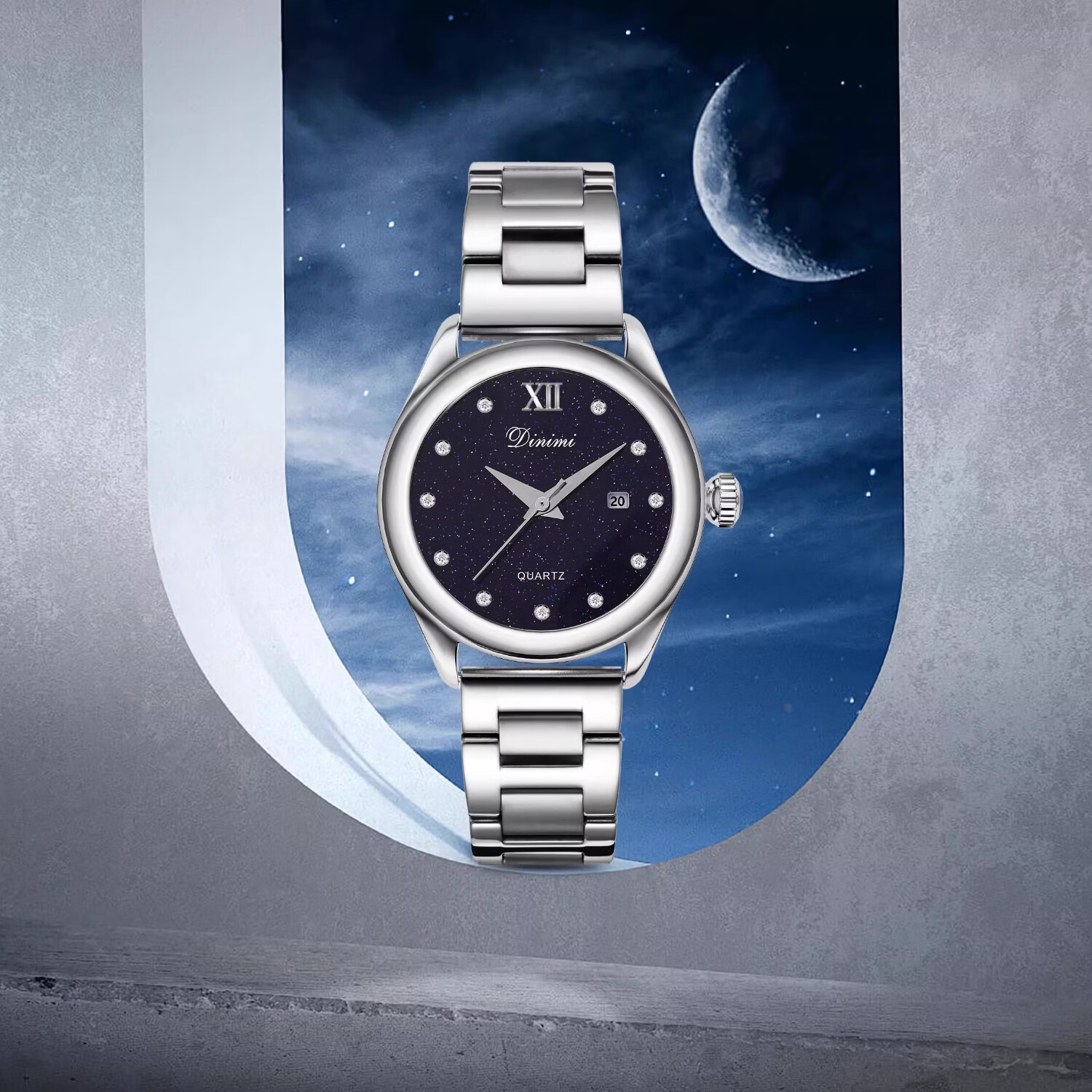 DIMINI女士高端奢华镶钻手表正品时尚机械风星空腕表小众防水石英表礼盒 酒红皮玫面（满钻款）礼盒装