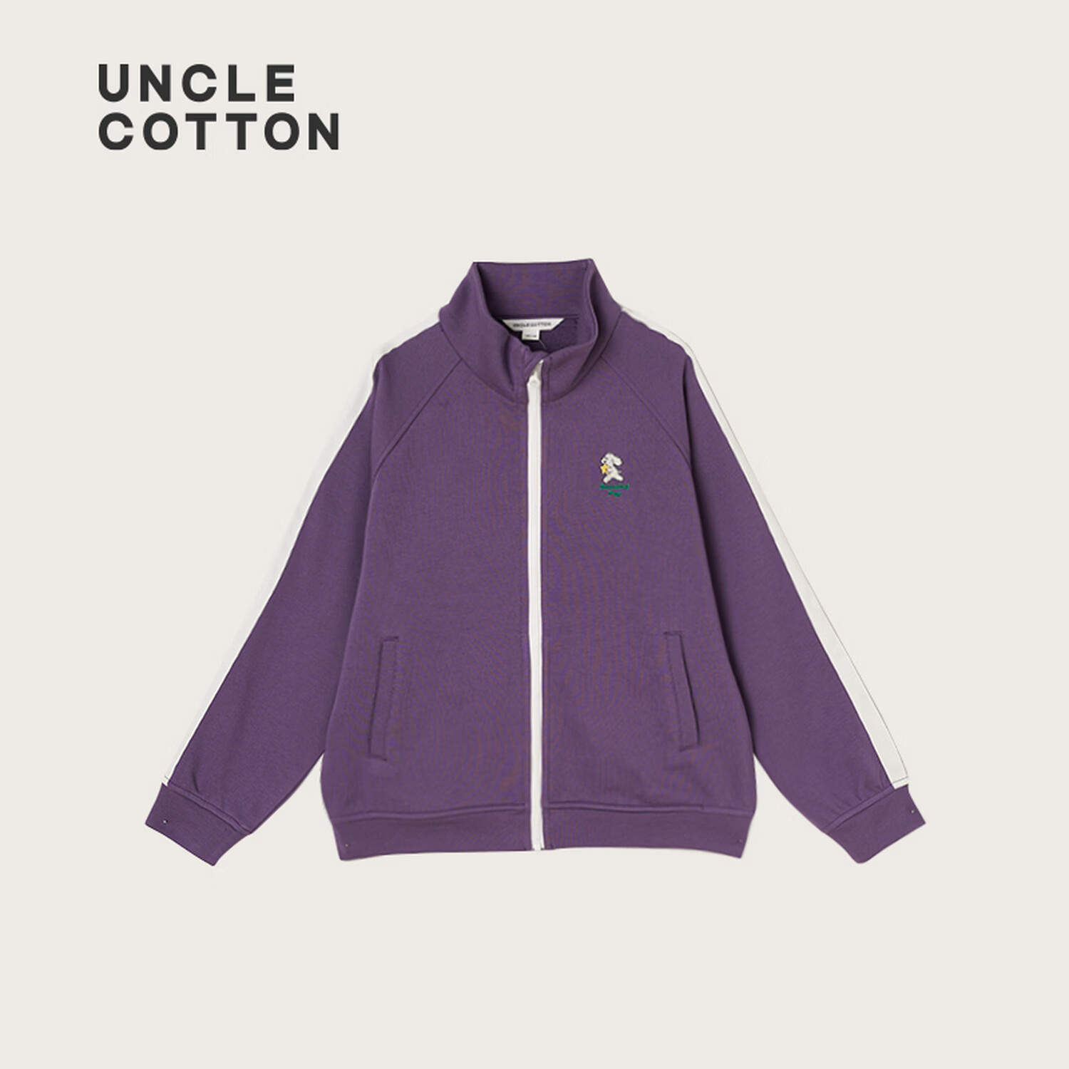 棉叔叔【学院风外套】女童2026春季新品校服上衣立领撞色织带外套男童 紫藤色 165 165