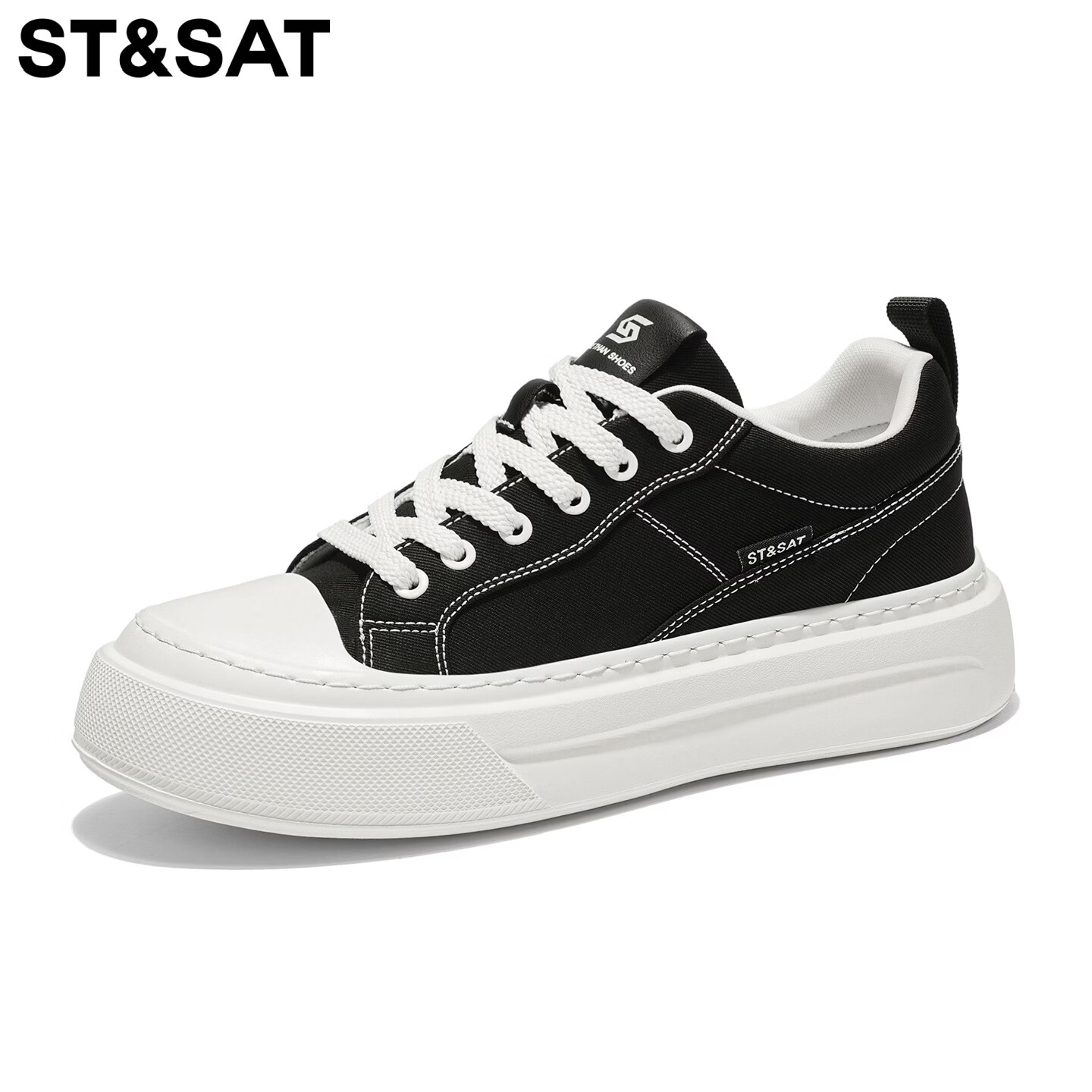 星期六（St&Sat）春季布鞋男透气时尚百搭休闲鞋男户外青少年帆布鞋学生运动板鞋男 黑色 44 (270mm) 标准运动鞋尺码