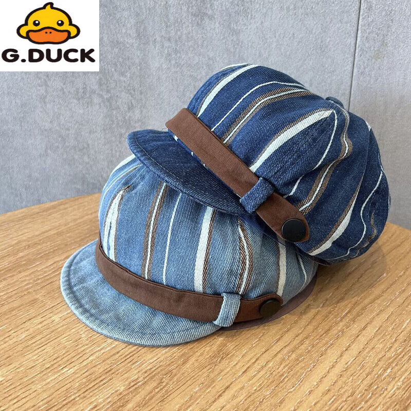 G.duck英伦风宝宝帽子洋气鸭舌帽春秋款百搭婴幼儿马术帽男女童贝雷帽潮 深蓝拼色洗旧牛仔 头围46-50cm/仅供参考8个月-3岁 