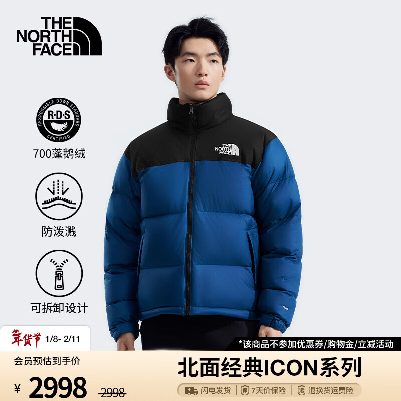 北面（The North Face）1996Nuptse高蓬鹅绒羽绒服ICON潮牌情侣款经典美版尺码新品|3C8D F1T/蓝色 美版偏大一码 M /175（建议130-150斤）