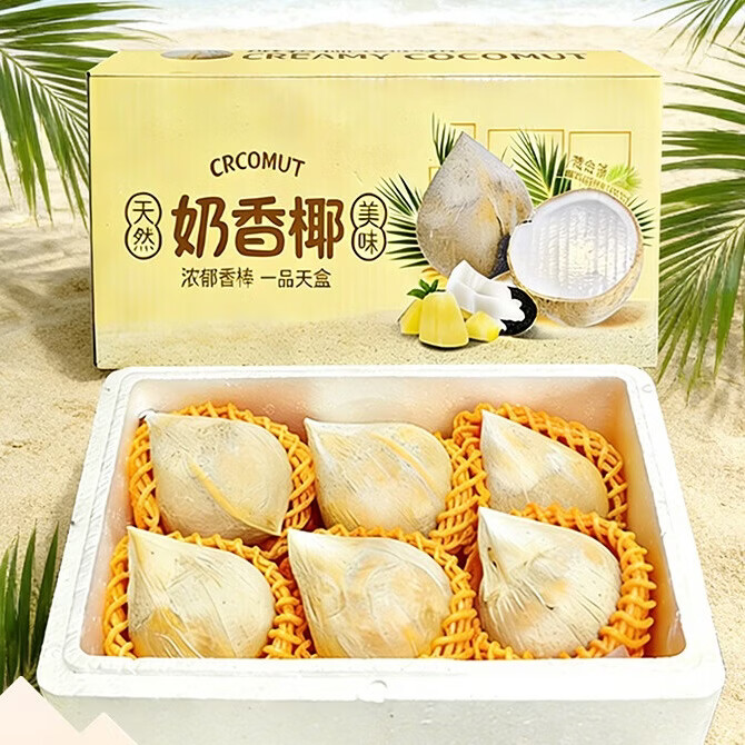 海南直发牛奶椰皇小奶椰 新鲜现摘椰香浓郁 孕妇可吃汁水丰美 普通家庭装【6个/中通】单果450g+