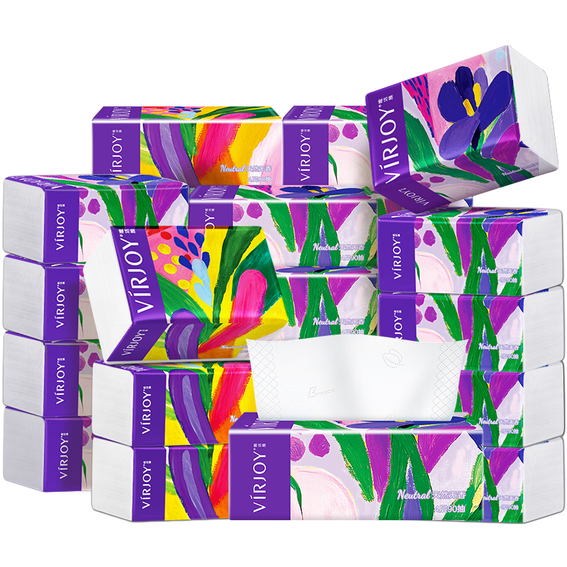 唯洁雅【清风高端品牌】抽纸4层90抽20包 鸢尾 亲肤可湿水纸巾卫生纸抽