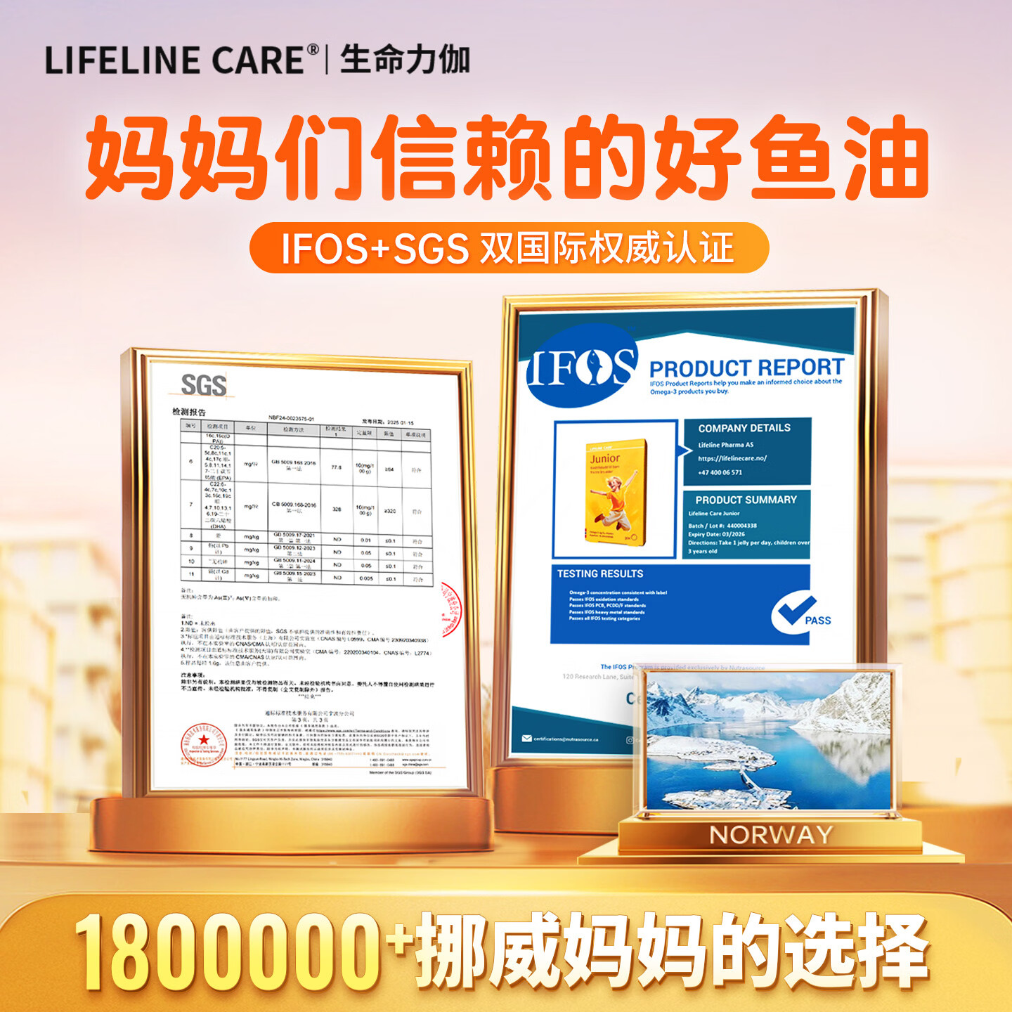 lifeline Care挪威进口生命力伽青少年儿童dha深海鱼油果冻学生补脑增强记忆4盒 四盒周期装