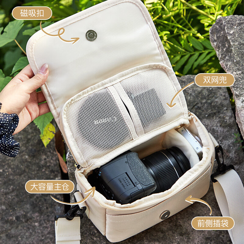 相伴一生单反相机包单肩小包休闲包斜挎摄影包微单包便携收纳包袋 黑色-中号 【一机两镜】