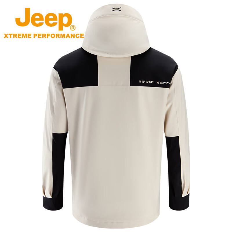 JEEP吉普三合一冲锋衣男户外外出登山服可拆卸防风防雨保暖摇粒绒外套 燕麦灰 4XL/195/112B