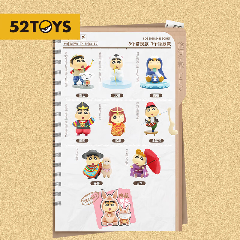 【52TOYS】蜡笔小新环游世界3盲盒袋鼠企鹅潮玩手办动漫周边可爱公仔玩具生日礼物桌面摆件单只盲盒(随机发)主图2