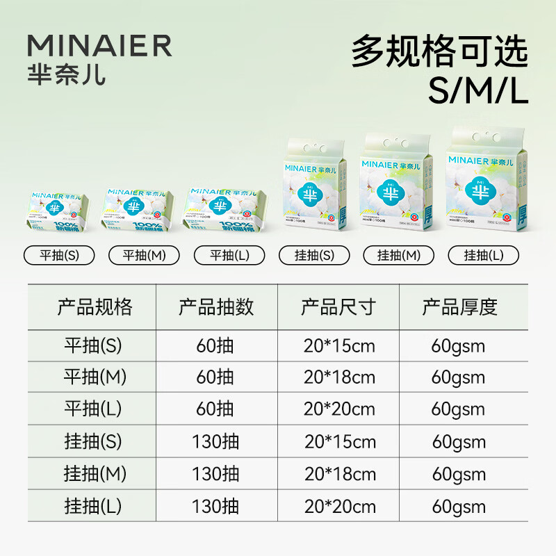 芈奈儿婴儿棉柔巾加大加厚100%纯棉干湿两用新生儿专用洗脸巾洁面巾 L码130抽*3包