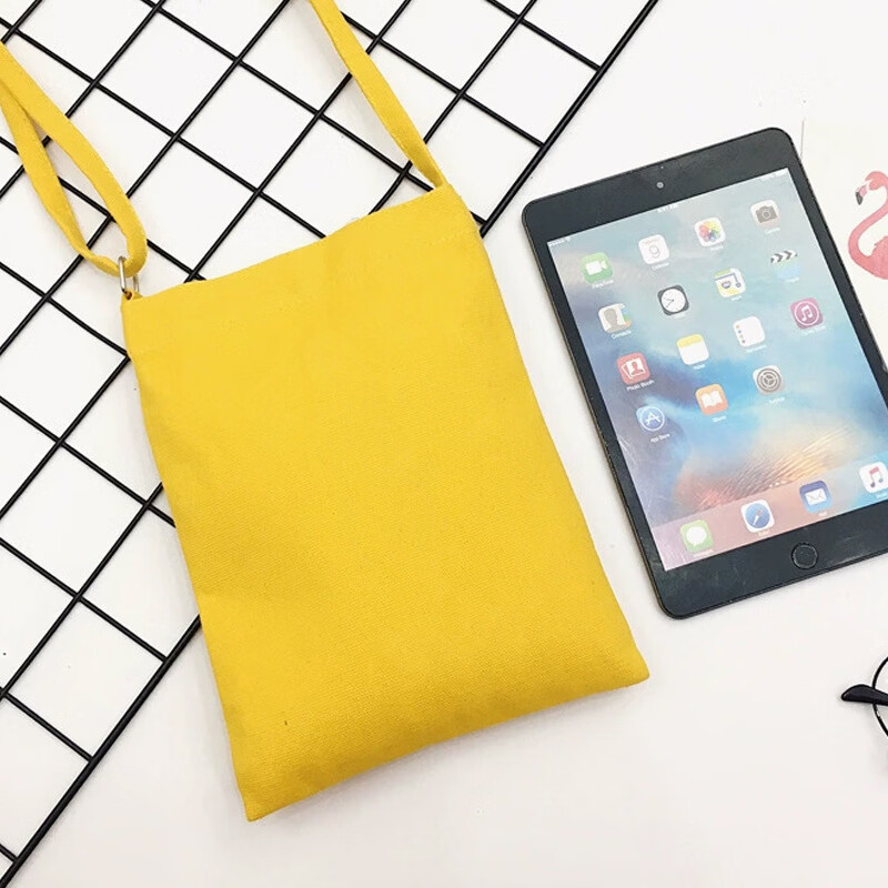 【甄选直发】帆布袋单肩包简约手机袋女纯色斜跨包手绘迷你斜挎包 粉色空白小斜挎 18*23