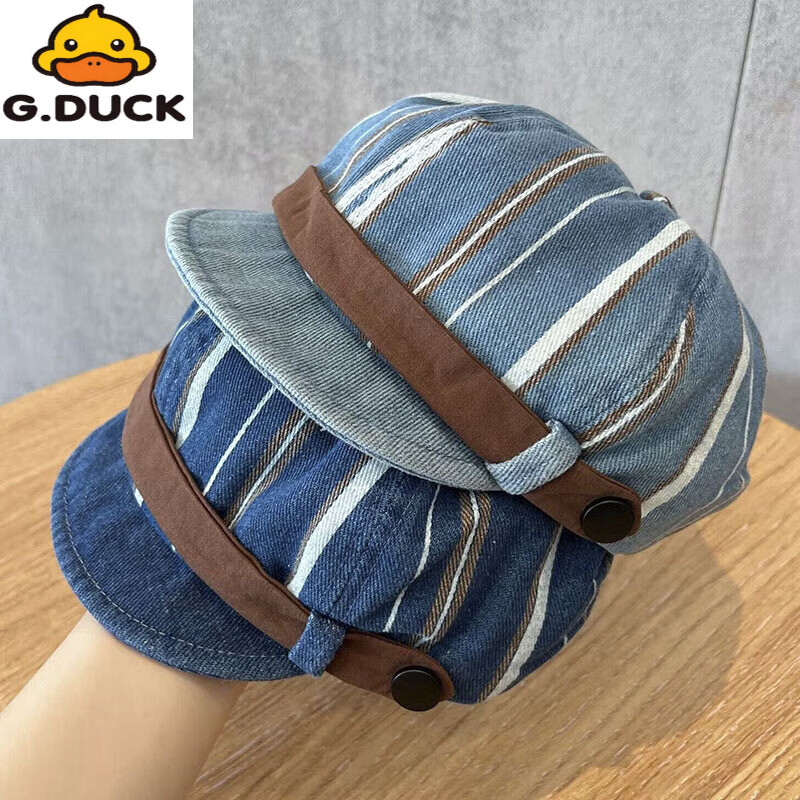 G.duck英伦风宝宝帽子洋气鸭舌帽春秋款百搭婴幼儿马术帽男女童贝雷帽潮 深蓝拼色洗旧牛仔 头围46-50cm/仅供参考8个月-3岁 