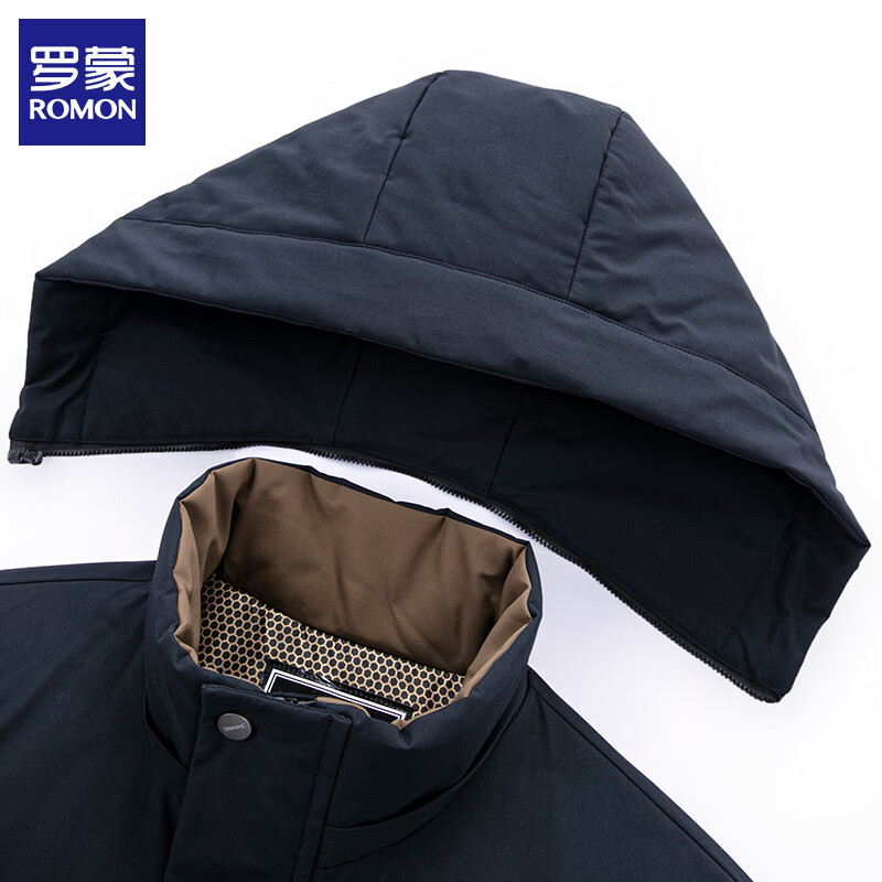 罗蒙（ROMON）可拆卸连帽羽绒服男外套2025冬季新款保暖加绒男士鸭绒男装上衣 黑色 XL (建议体重115-130斤)