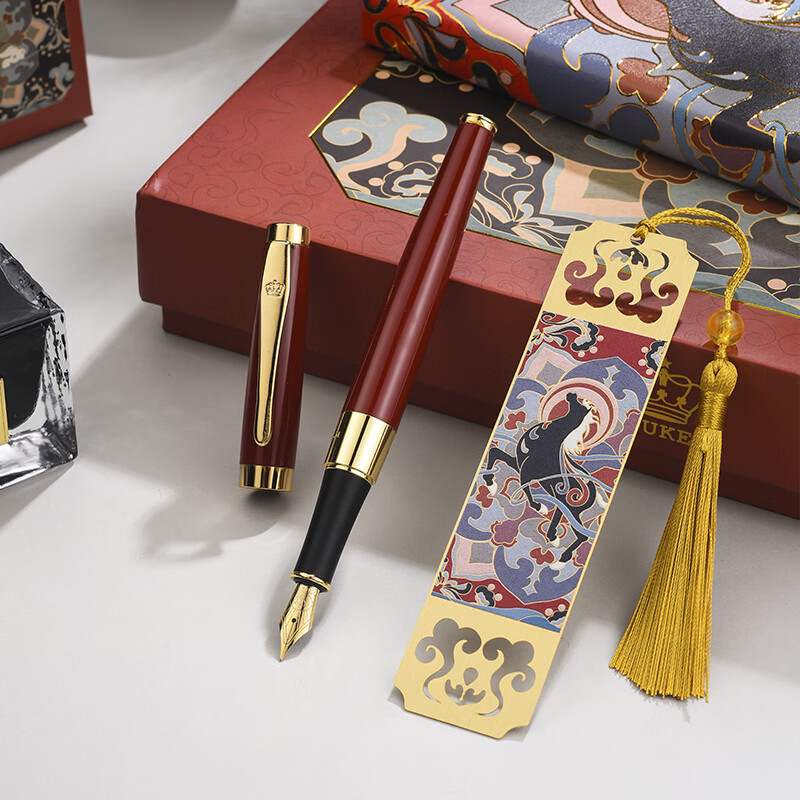 DUKE公爵2026马踏祥云套装红色2气氛款铱金笔钢笔墨水笔自用书写送人自用书写顺滑可用墨囊 天马赐福（敦煌酒红）