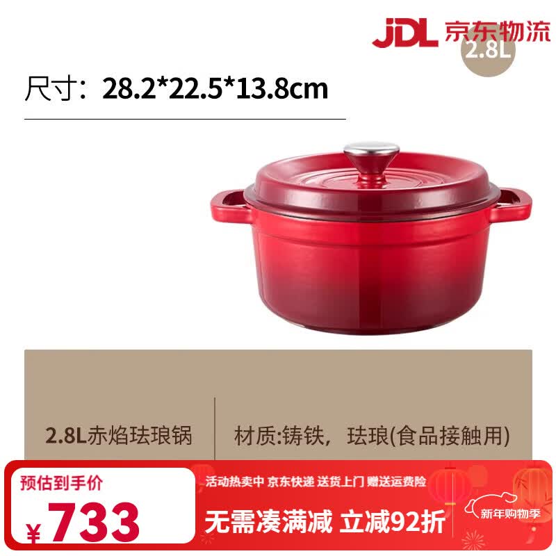 康宁（VISIONS）珐琅锅铸铁锅炖锅家用送礼乔迁礼物砂锅煲汤锅不粘锅 珐琅锅VISIONS赤焰_彩 22cm 2.8L