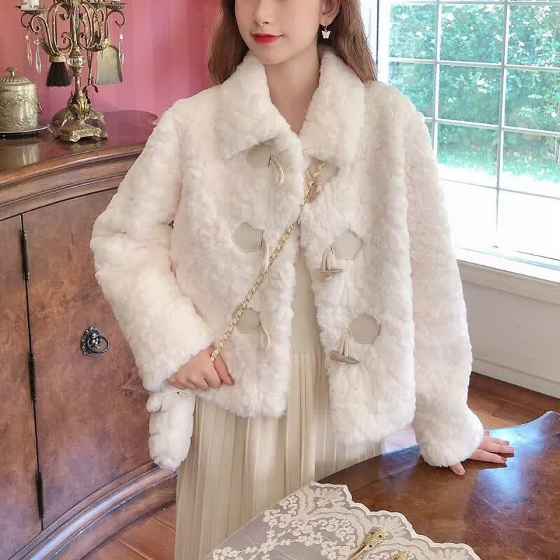 立领短款皮草外套女韩版仿獭兔毛百搭休闲冬季小个子长袖宽松加厚