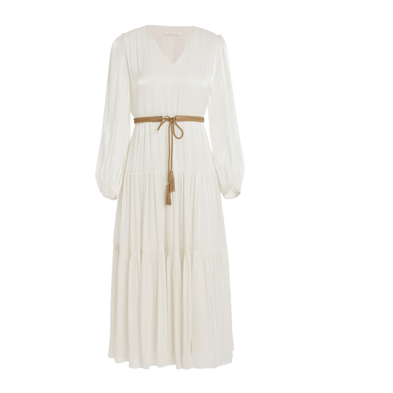 歌力思（ELLASSAY）2025早春新款法式浪漫優(yōu)雅褶皺收腰中長款連衣裙女EWB361Y05800