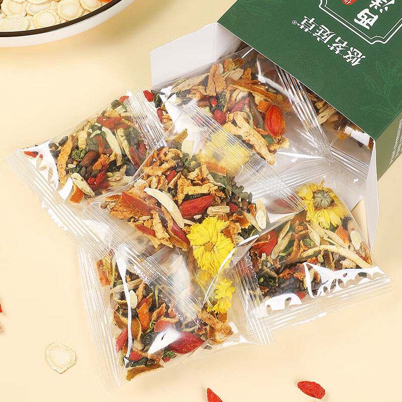 悠茗庭草西洋参黄芪菊花枸杞茶独立茶包决明子金银花熬夜养生茶盒装180g 西洋参黄芪菊花枸杞茶 180g*1盒 -12g*15包