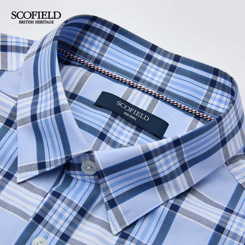 Scofield男装26年夏季新品日常通勤时尚格纹穿搭100%棉短袖衬衫男 浅蓝色 XL (180)