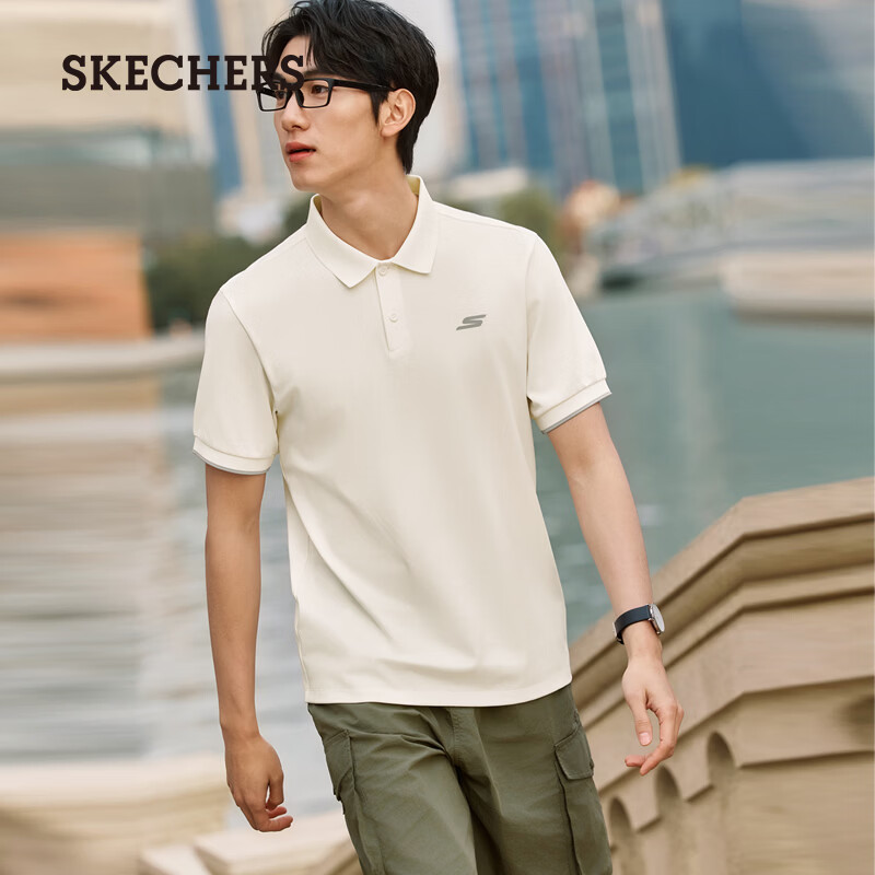 斯凯奇（Skechers）2026夏季新款男士舒适针织短袖百搭POLO衫宽松休闲上衣 棉花糖白 XL
